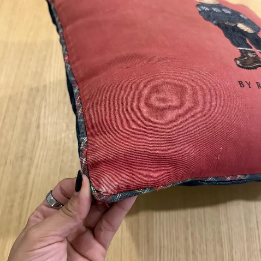 Ralph Lauren Polo Bear Throw Pillow Washed Red 18x18 Square Cotton Blend Indoor